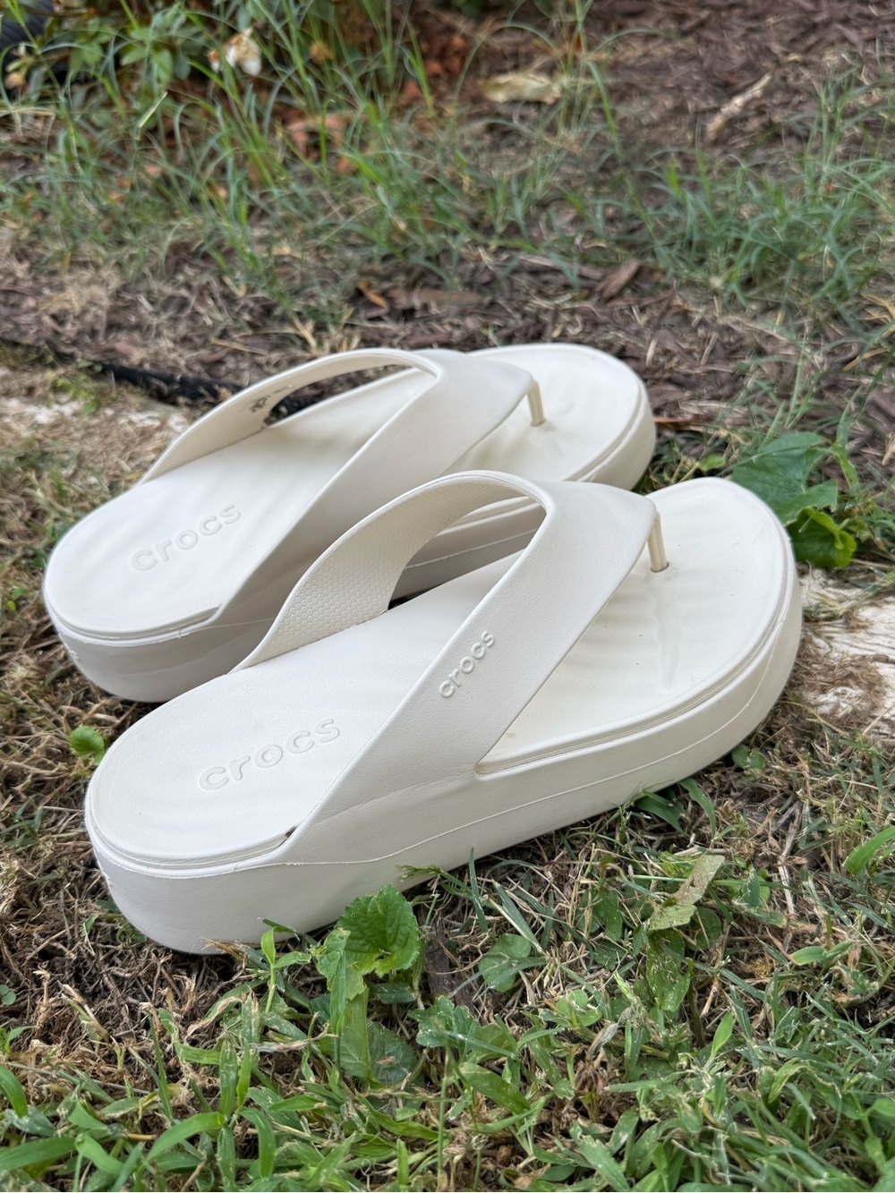 CROCS Women's Platform Flip Sandals in Off-White